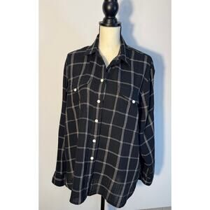 Madewell Black Button Up Boyrfriend Shirt Cotton Long Sleeve Windowpane Top L